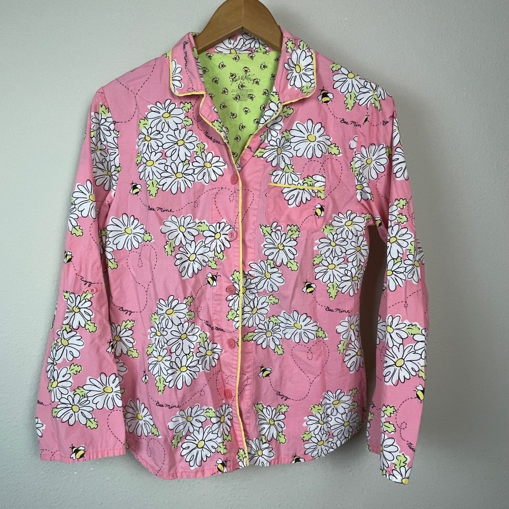 Nick and Nora Bee Mine Pajama Set Women's Size S Pink Daisy Cotton Whimsical - Picture 10 of 16